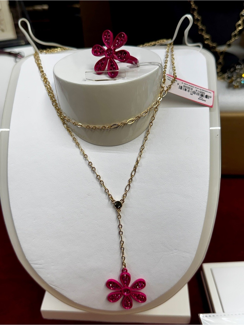 Isaac Mizrahi Gold-Tone Lariat Necklace with Hot Pink Flower Pendant